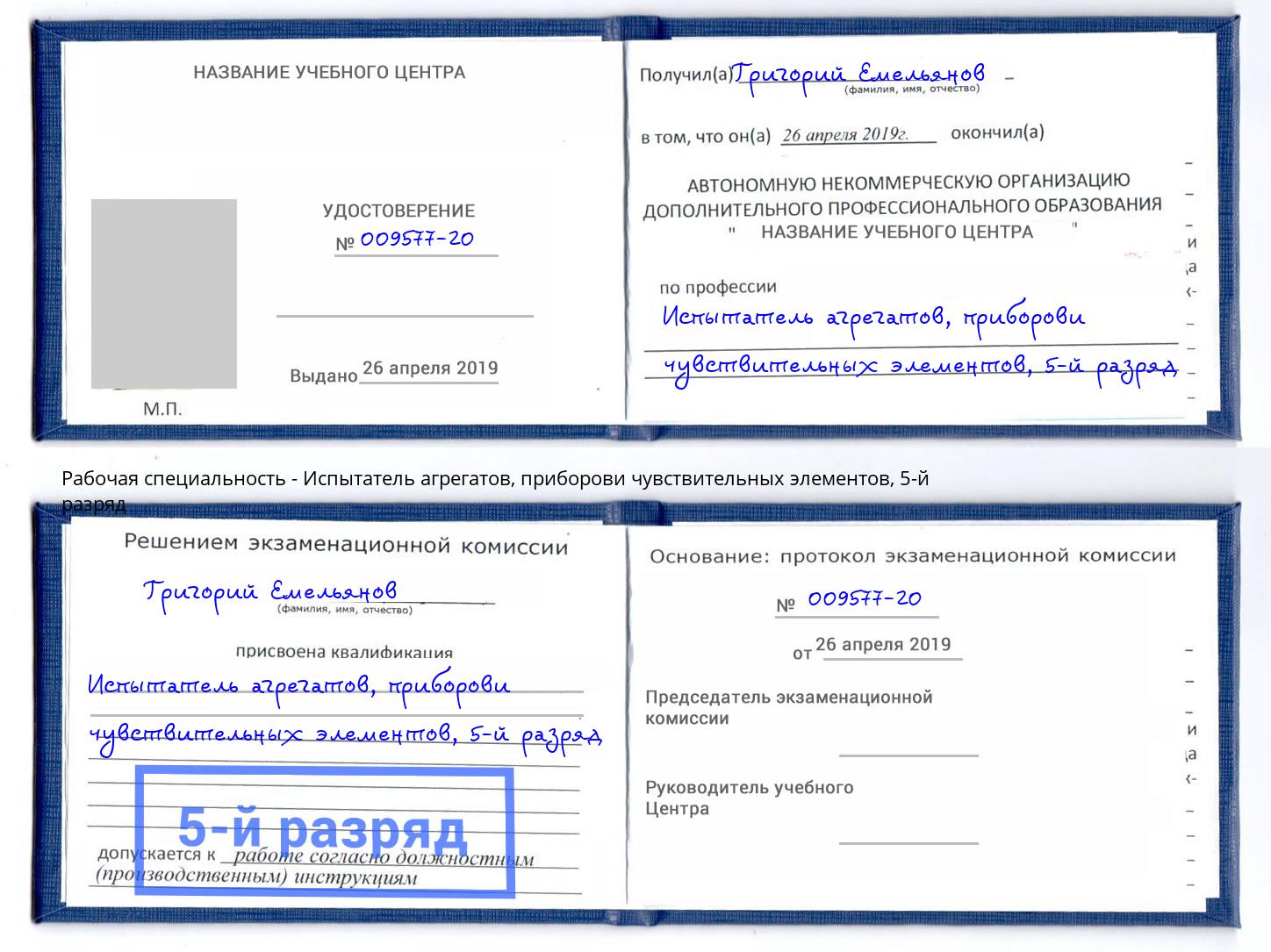 корочка 5-й разряд Испытатель агрегатов, приборови чувствительных элементов Пермь