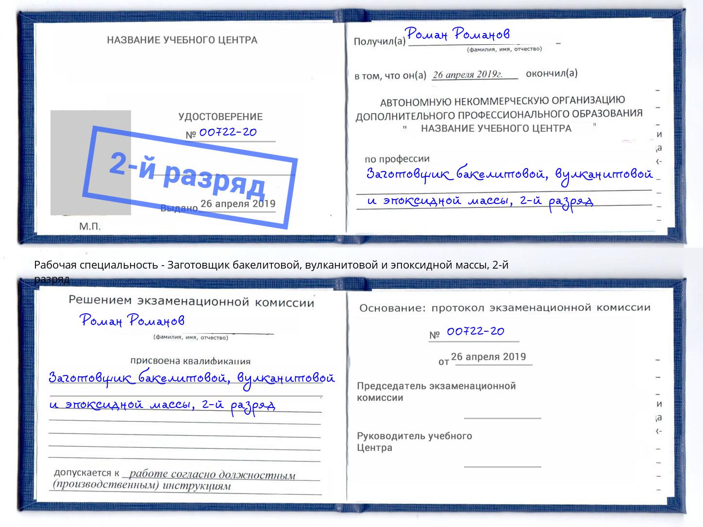 корочка 2-й разряд Заготовщик бакелитовой, вулканитовой и эпоксидной массы Пермь