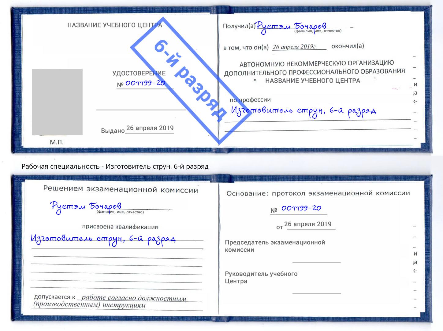 корочка 6-й разряд Изготовитель струн Пермь
