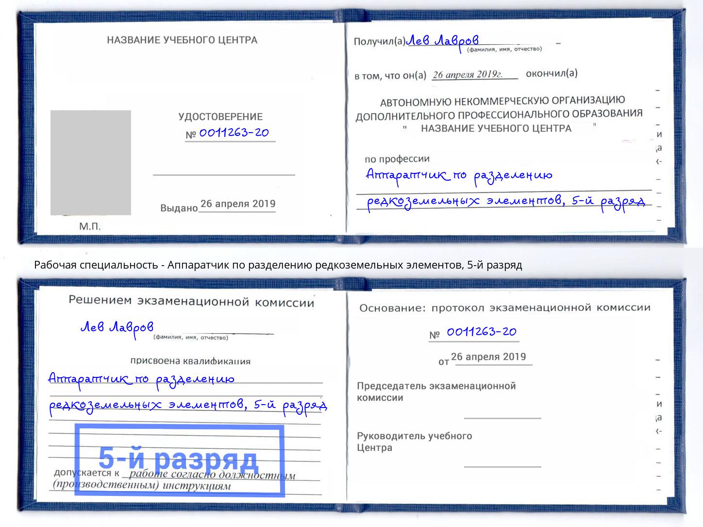 корочка 5-й разряд Аппаратчик по разделению редкоземельных элементов Пермь